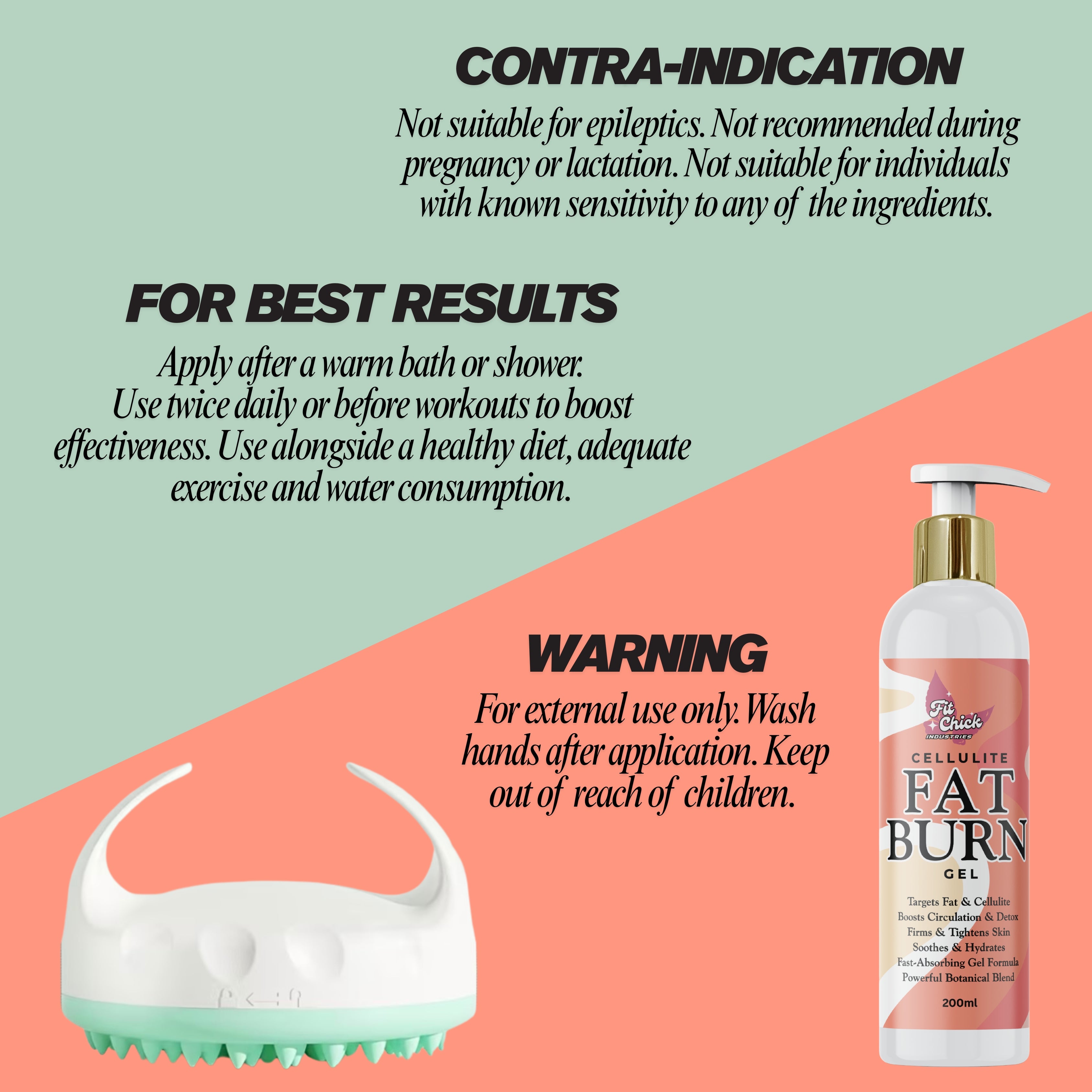 Cellulite & Fat Burn Gel-200ml+Cellulite Massager