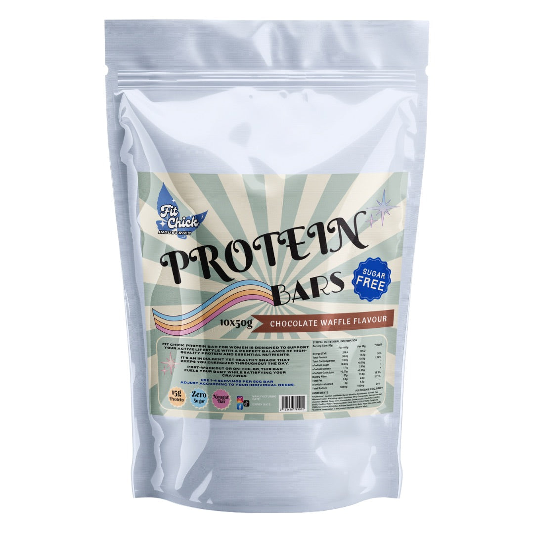 Protein bars package with a colorful label on a white background