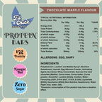 Nutritional information and ingredient list for Fit Chick Industries protein bars with chocolate waffle flavor.