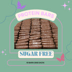 Protein bars with a sugar-free label on a green background